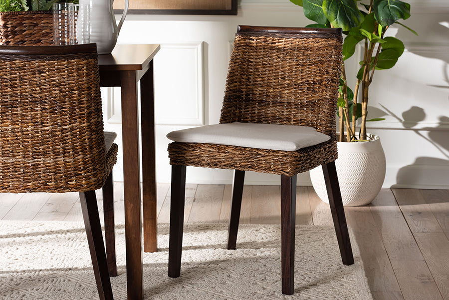 bali & pari Abbas Bohemian Seagrass and Dark Brown Wood Dining Chair FredCo