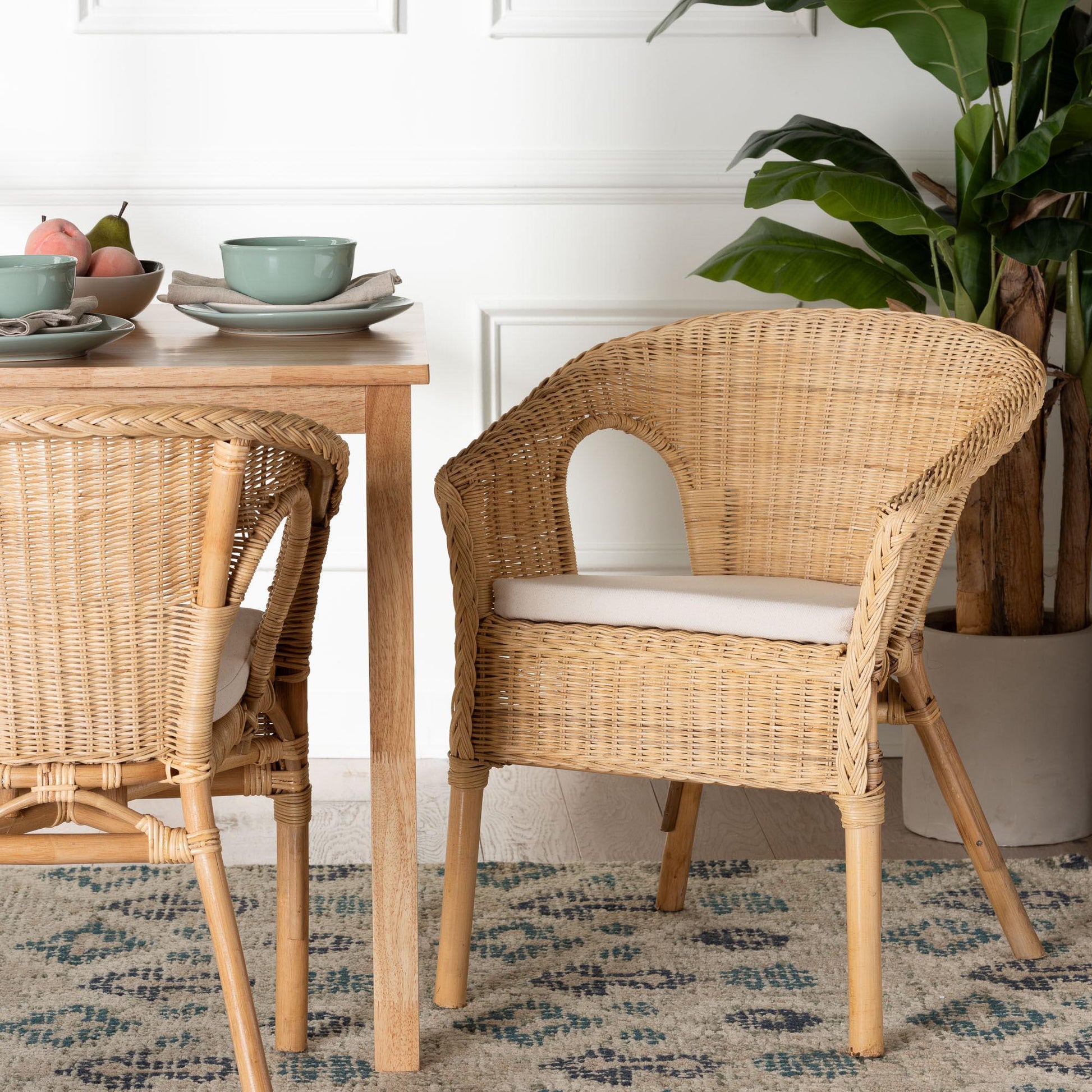 bali & pari Abbey Modern Bohemian Natural Rattan Dining Chair FredCo