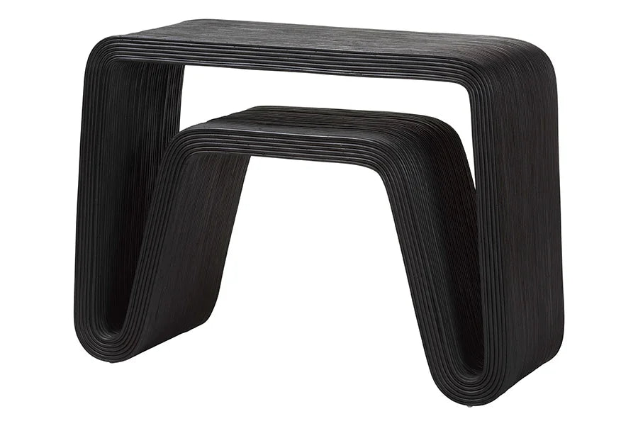 bali & pari Abebi Black Rattan Console Table - Modern Accent Table with Waterfall Silhouette and Open Hairpin Legs, Boho Coastal Style for Entryway, Hallway, or Living Room FredCo
