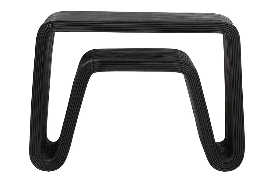bali & pari Abebi Black Rattan Console Table - Modern Accent Table with Waterfall Silhouette and Open Hairpin Legs, Boho Coastal Style for Entryway, Hallway, or Living Room FredCo