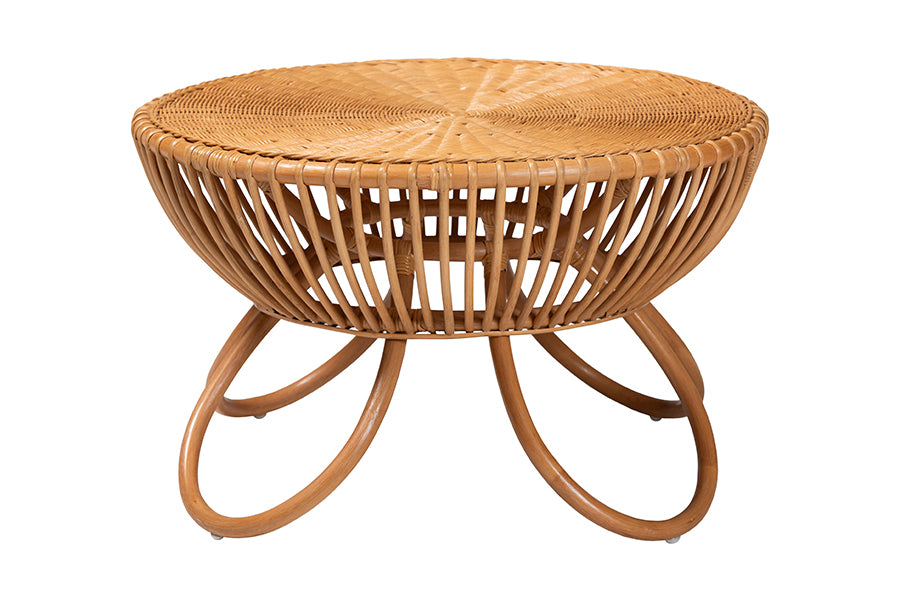 bali & pari Abel Natural Rattan Coffee Table with Splayed Legs - Handcrafted Boho Accent Table, Light Honey FredCo