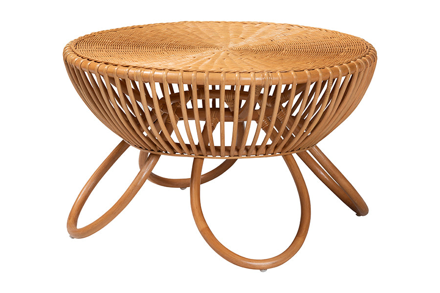 bali & pari Abel Natural Rattan Coffee Table with Splayed Legs - Handcrafted Boho Accent Table, Light Honey FredCo