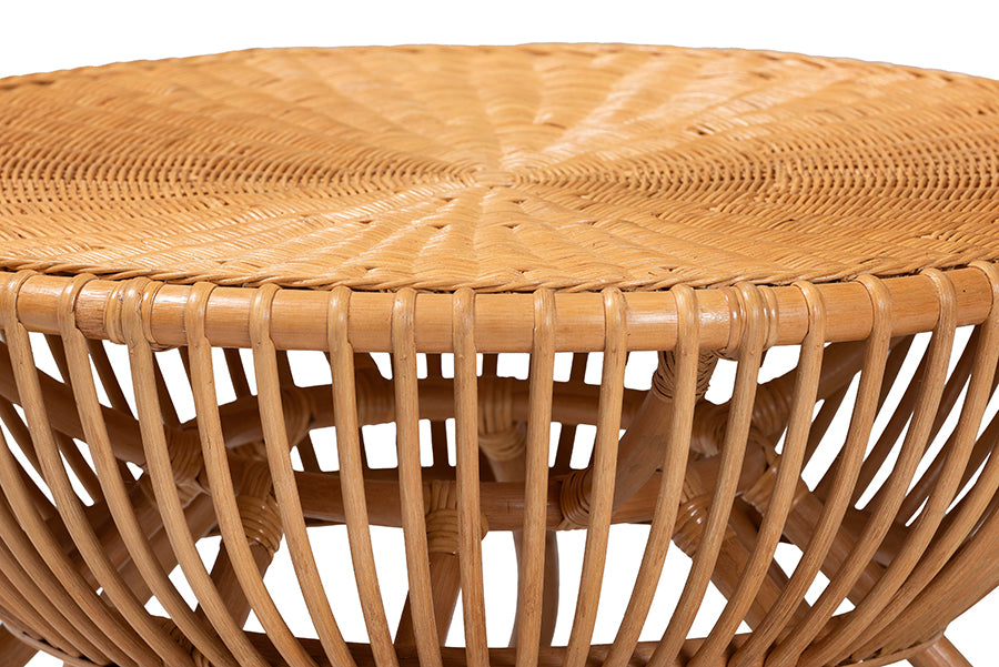 bali & pari Abel Natural Rattan Coffee Table with Splayed Legs - Handcrafted Boho Accent Table, Light Honey FredCo