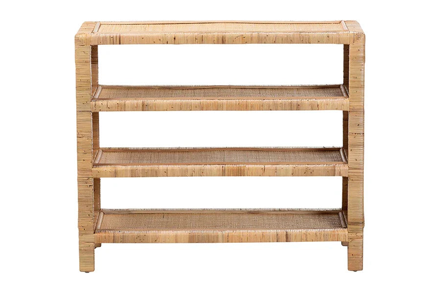 bali & pari Abelia Natural Rattan 4-Tier Display Shelf - Handwoven Boho Coastal Bookcase or Entryway Storage, Lightweight Wicker Accent Furniture FredCo