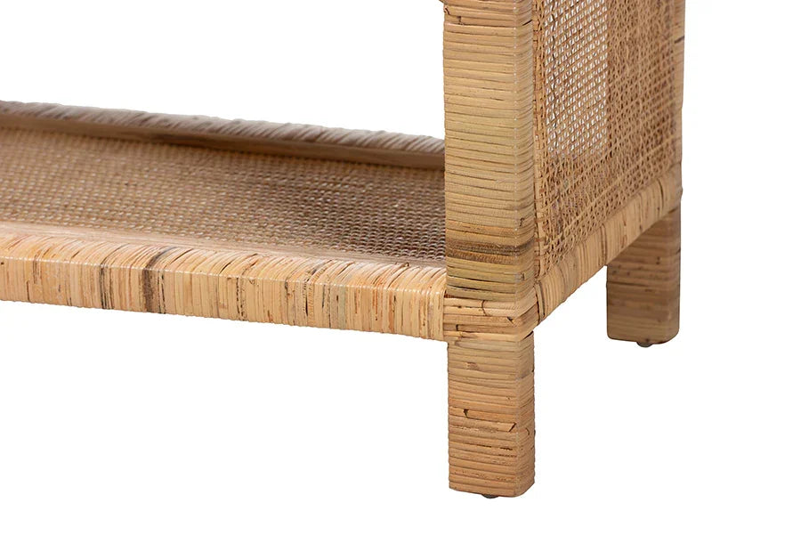 bali & pari Abelia Natural Rattan 4-Tier Display Shelf - Handwoven Boho Coastal Bookcase or Entryway Storage, Lightweight Wicker Accent Furniture FredCo