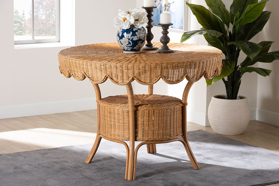 bali & pari Abena Bohemian Scalloped Light Honey Rattan Dining Table FredCo