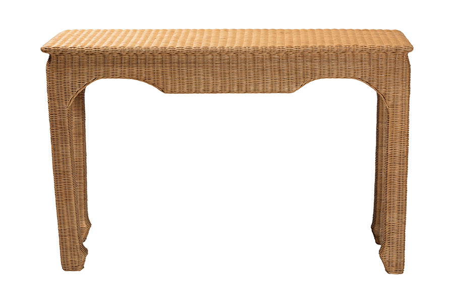 bali & pari Abena Handwoven Natural Rattan Console Table - Ming Style Wicker Accent Table or Sofa Table, Boho Coastal Style Furniture for Hallway, Living Room or Foyer FredCo