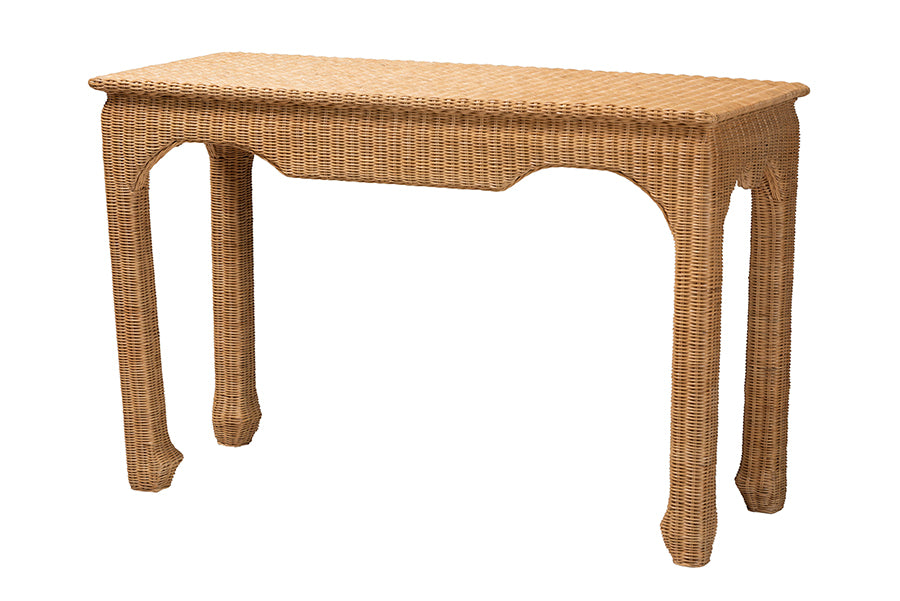 bali & pari Abena Handwoven Natural Rattan Console Table - Ming Style Wicker Accent Table or Sofa Table, Boho Coastal Style Furniture for Hallway, Living Room or Foyer FredCo