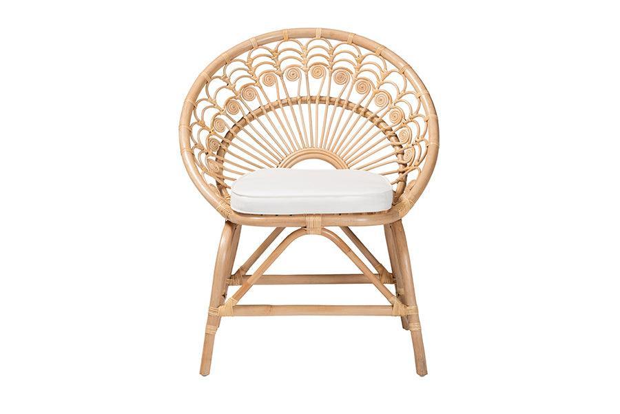 bali & pari Abriella Modern Bohemian Natural Brown Rattan Peacock Accent Chair FredCo