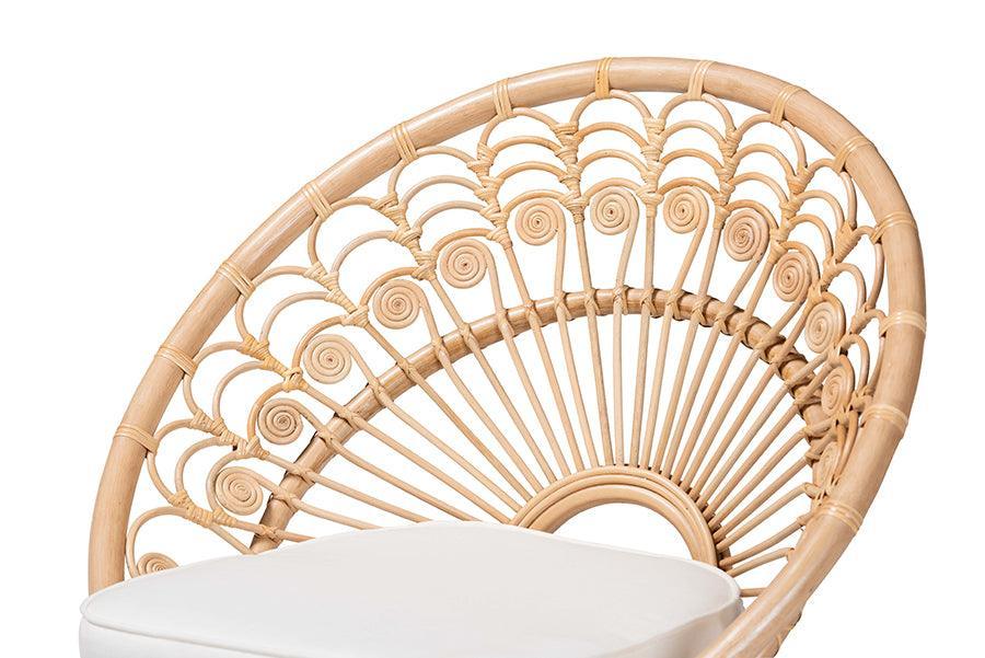 bali & pari Abriella Modern Bohemian Natural Brown Rattan Peacock Accent Chair FredCo