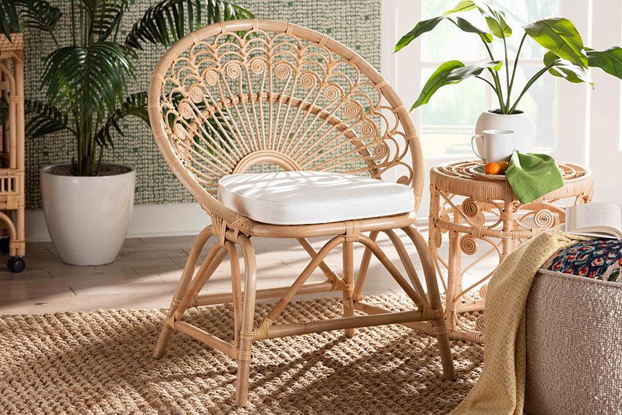 bali & pari Abriella Modern Bohemian Natural Brown Rattan Peacock Accent Chair FredCo