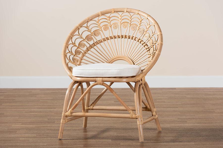bali & pari Abriella Modern Bohemian Natural Brown Rattan Peacock Accent Chair FredCo