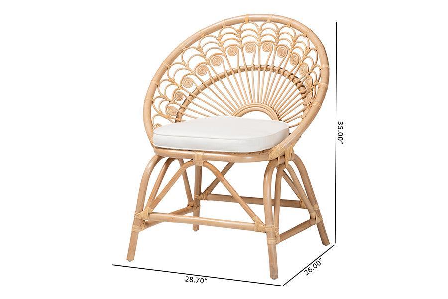 bali & pari Abriella Modern Bohemian Natural Brown Rattan Peacock Accent Chair FredCo
