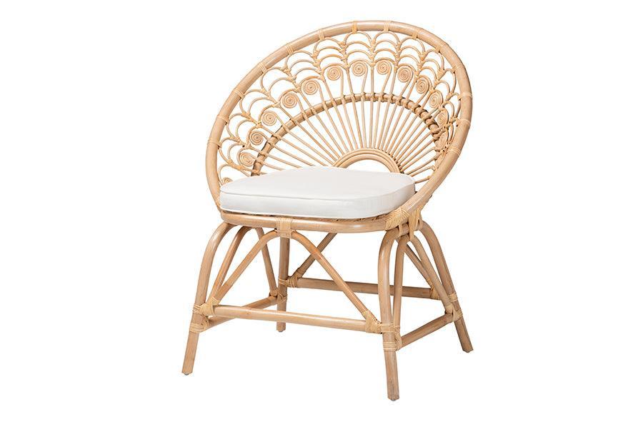 bali & pari Abriella Modern Bohemian Natural Brown Rattan Peacock Accent Chair FredCo