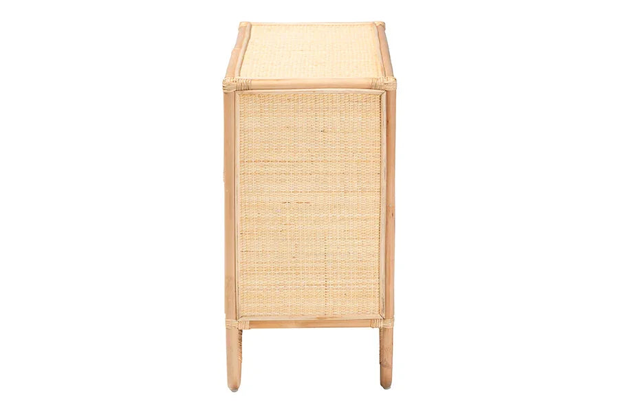 bali & pari Acelin Natural Rattan Storage Cabinet - Handcrafted Boho Accent Console with Floral Woven Doors, Natural Wicker Sideboard for Living Room or Entryway FredCo