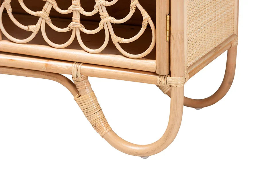 bali & pari Acelin Natural Rattan Storage Cabinet - Handcrafted Boho Accent Console with Floral Woven Doors, Natural Wicker Sideboard for Living Room or Entryway FredCo