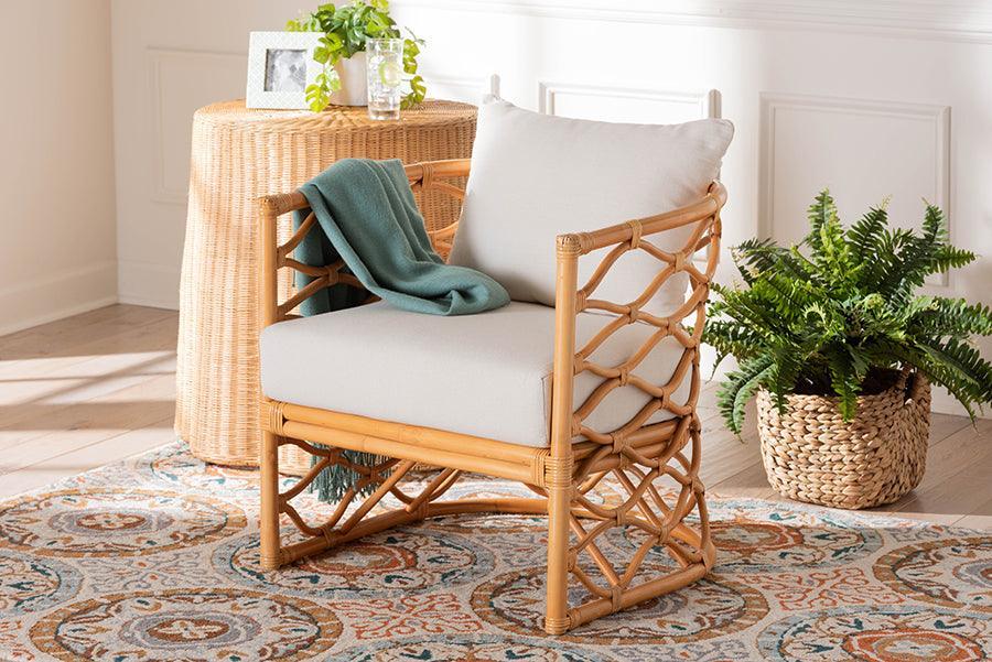 bali & pari Acelynn Bohemian Light Honey Rattan Arm Chair FredCo