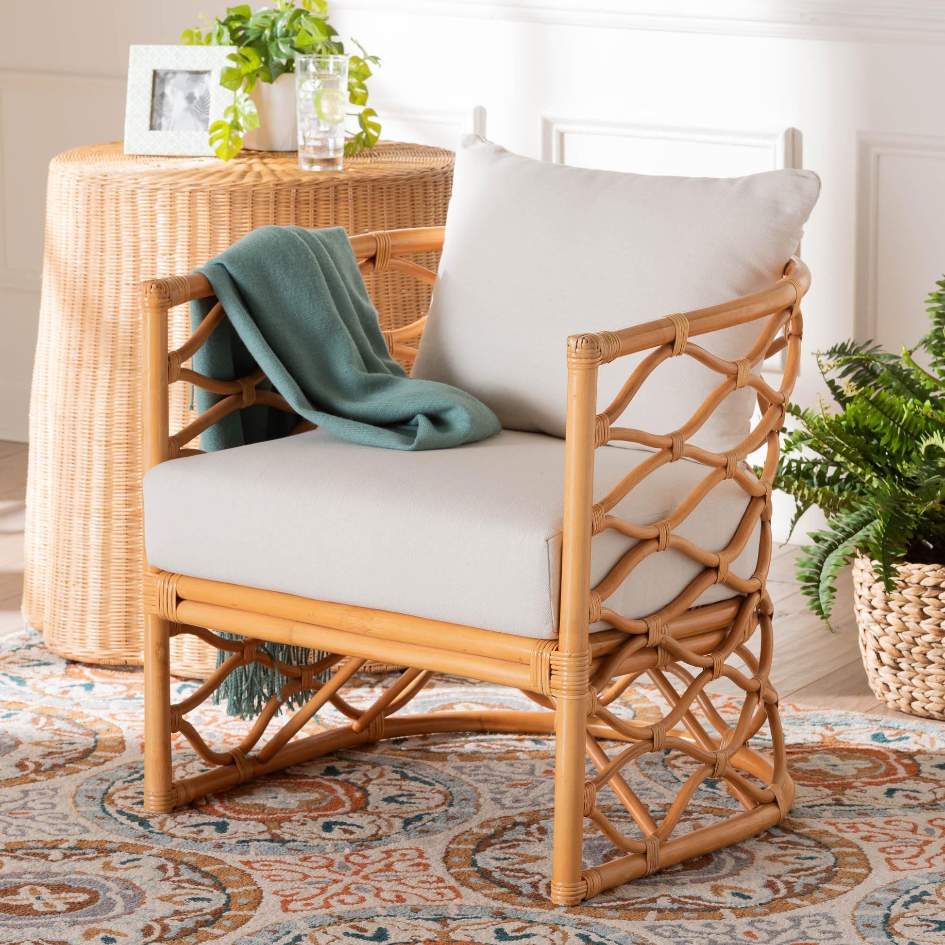 bali & pari Acelynn Bohemian Light Honey Rattan Arm Chair FredCo