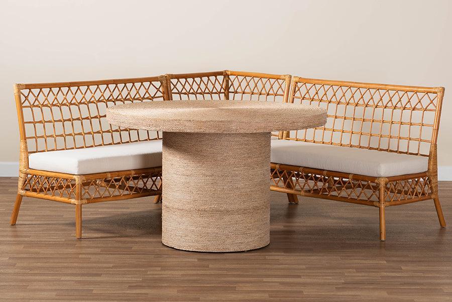 bali & pari Adalina Modern Bohemian Honey Rattan 4-Piece Dining Nook Set FredCo