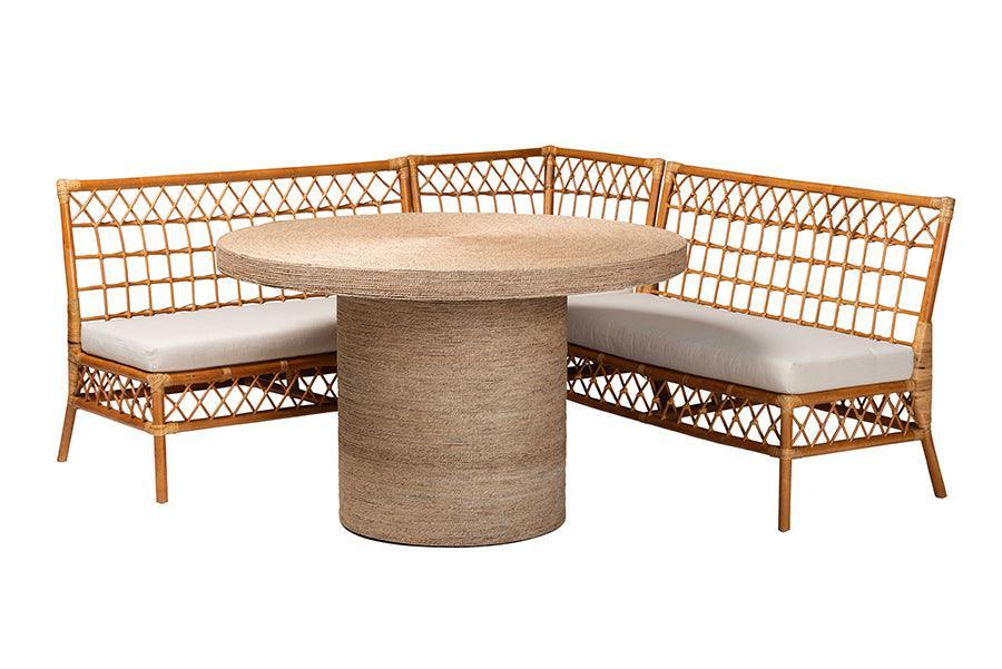 bali & pari Adalina Modern Bohemian Honey Rattan 4-Piece Dining Nook Set FredCo
