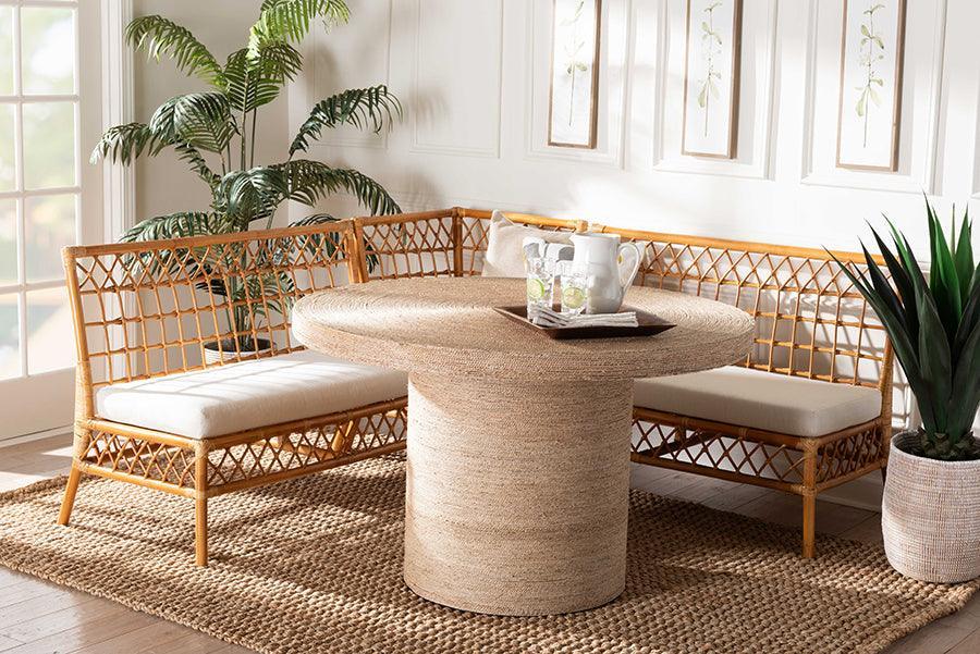 bali & pari Adalina Modern Bohemian Honey Rattan 4-Piece Dining Nook Set FredCo