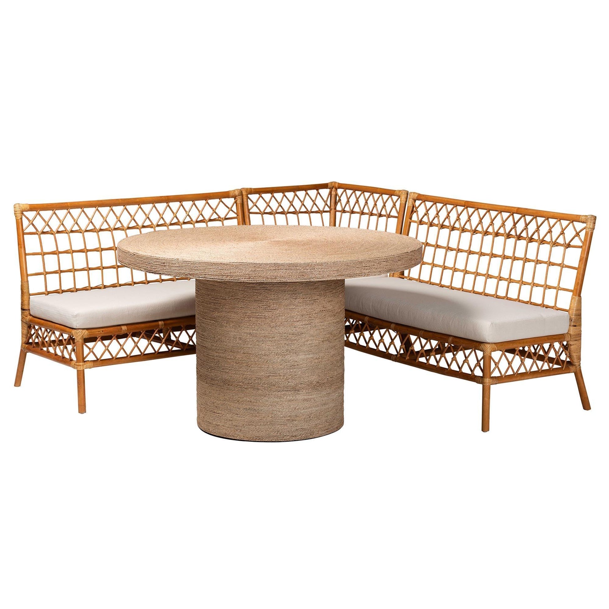 bali & pari Adalina Modern Bohemian Honey Rattan 4-Piece Dining Nook Set FredCo