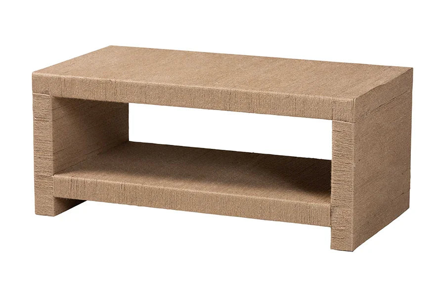 bali & pari Adaya Handwoven Jute Coffee Table - Rectangular Living Room Center Table with Open Shelf Storage, Handcrafted Boho Accent Furniture FredCo