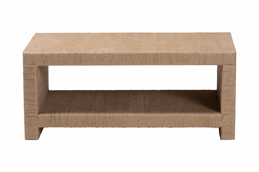 bali & pari Adaya Handwoven Jute Coffee Table - Rectangular Living Room Center Table with Open Shelf Storage, Handcrafted Boho Accent Furniture FredCo