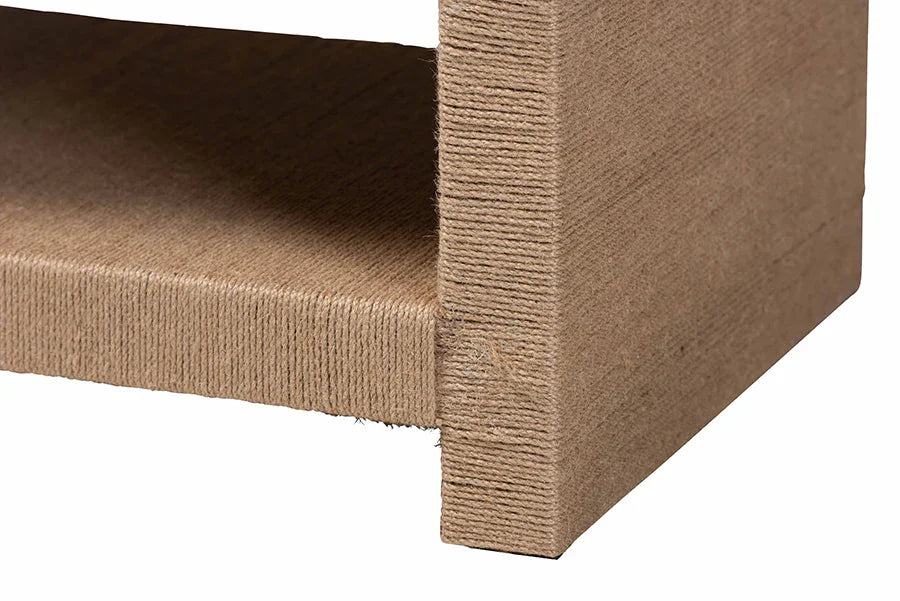 bali & pari Adaya Handwoven Jute Coffee Table - Rectangular Living Room Center Table with Open Shelf Storage, Handcrafted Boho Accent Furniture FredCo