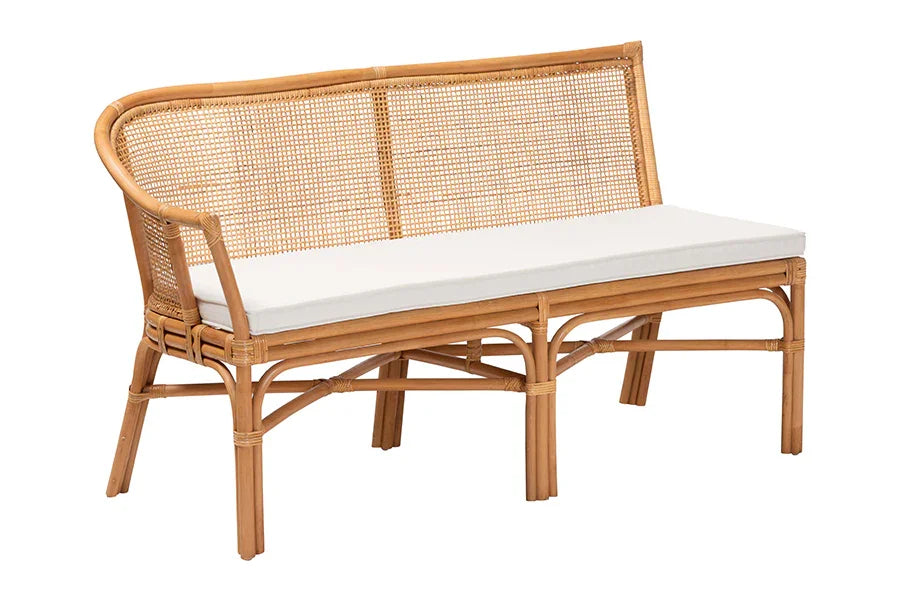 bali & pari Adede 2-Piece Natural Rattan Corner Bench Set - Handwoven Wicker L-Shaped Dining Nook Seating with Cushions, Boho Coastal Style Banquette for Kitchen, Dining or Sunroom FredCo