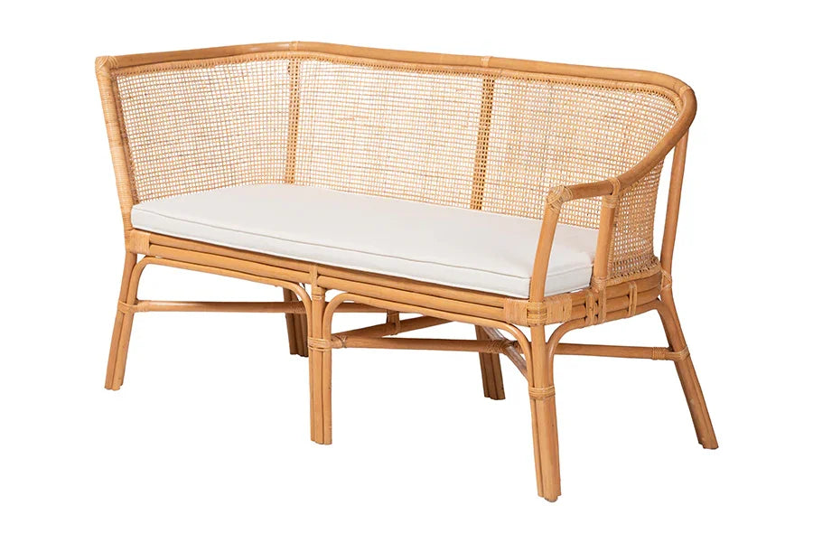 bali & pari Adede 2-Piece Natural Rattan Corner Bench Set - Handwoven Wicker L-Shaped Dining Nook Seating with Cushions, Boho Coastal Style Banquette for Kitchen, Dining or Sunroom FredCo