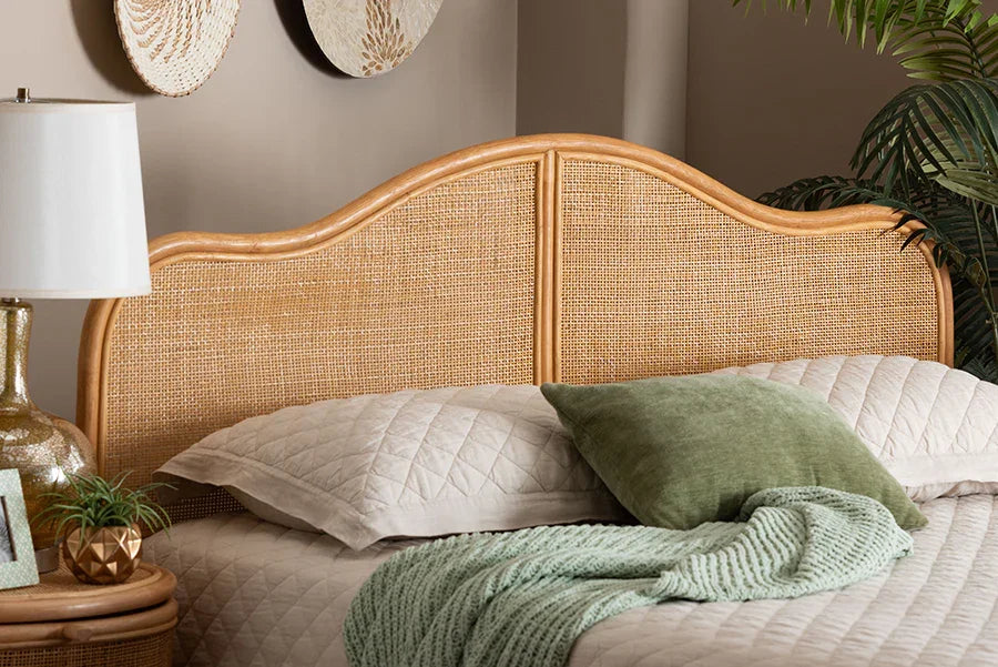 bali & pari Adelita Natural Rattan Arched Headboard - Handwoven Cane Panel with Rattan Frame, Coastal Boho Style Bedroom Decor, Queen FredCo