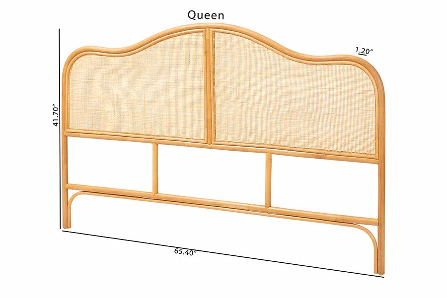 bali & pari Adelita Natural Rattan Arched Headboard - Handwoven Cane Panel with Rattan Frame, Coastal Boho Style Bedroom Decor, Queen FredCo
