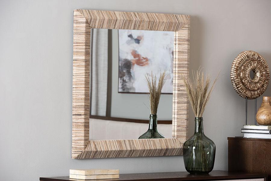 bali & pari Adino Bohemian Woven Natural Grasscloth Rectangle Accent Mirror FredCo
