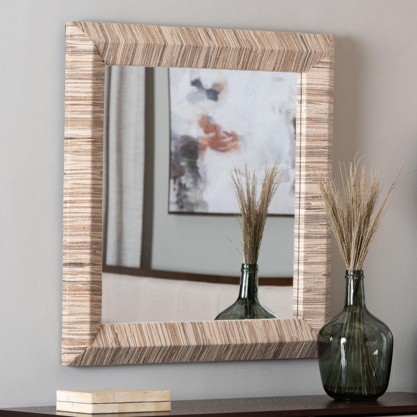 bali & pari Adino Bohemian Woven Natural Grasscloth Rectangle Accent Mirror FredCo