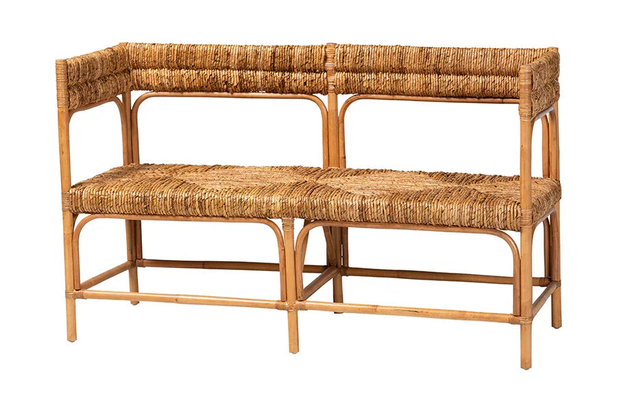 bali & pari Adisa Natural Rattan Bench - Handcrafted Banquette with Woven Seagrass Seat and Back, Coastal Boho Accent Seating for Entryway, Dining or Living Room FredCo