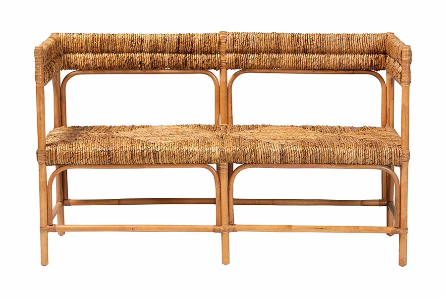 bali & pari Adisa Natural Rattan Bench - Handcrafted Banquette with Woven Seagrass Seat and Back, Coastal Boho Accent Seating for Entryway, Dining or Living Room FredCo