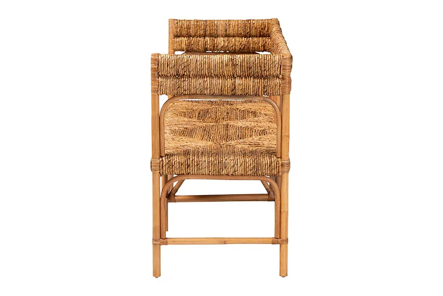 bali & pari Adisa Natural Rattan Bench - Handcrafted Banquette with Woven Seagrass Seat and Back, Coastal Boho Accent Seating for Entryway, Dining or Living Room FredCo