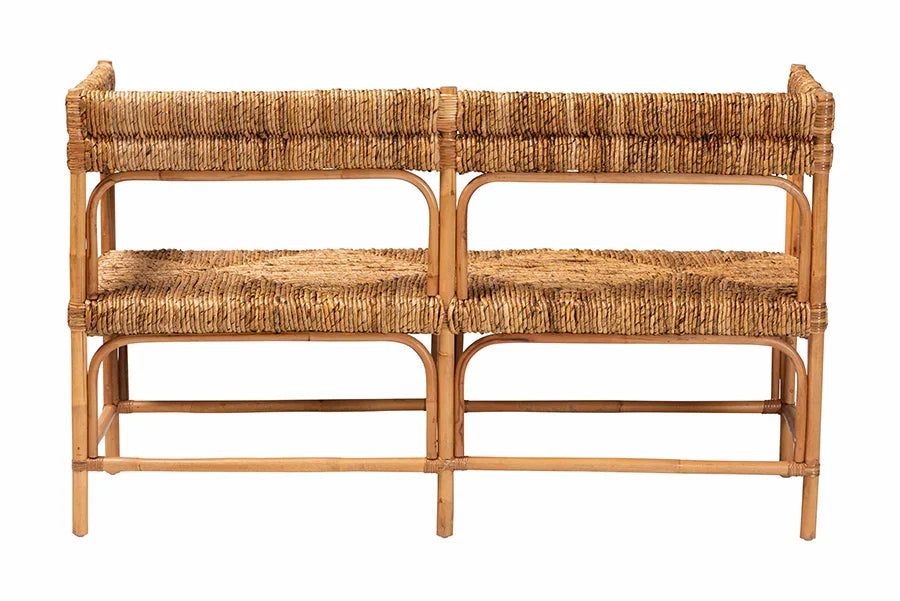bali & pari Adisa Natural Rattan Bench - Handcrafted Banquette with Woven Seagrass Seat and Back, Coastal Boho Accent Seating for Entryway, Dining or Living Room FredCo