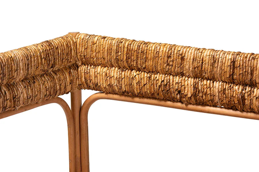 bali & pari Adisa Natural Rattan Bench - Handcrafted Banquette with Woven Seagrass Seat and Back, Coastal Boho Accent Seating for Entryway, Dining or Living Room FredCo