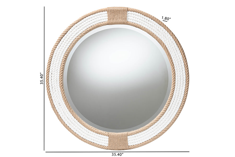 bali & pari Adita Round Woven Rope Mirror - Coastal Mirror with White Fabric and Woven Jute Accents FredCo