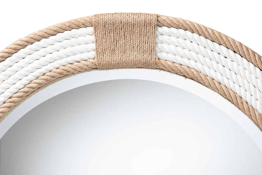 bali & pari Adita Round Woven Rope Mirror - Coastal Mirror with White Fabric and Woven Jute Accents FredCo