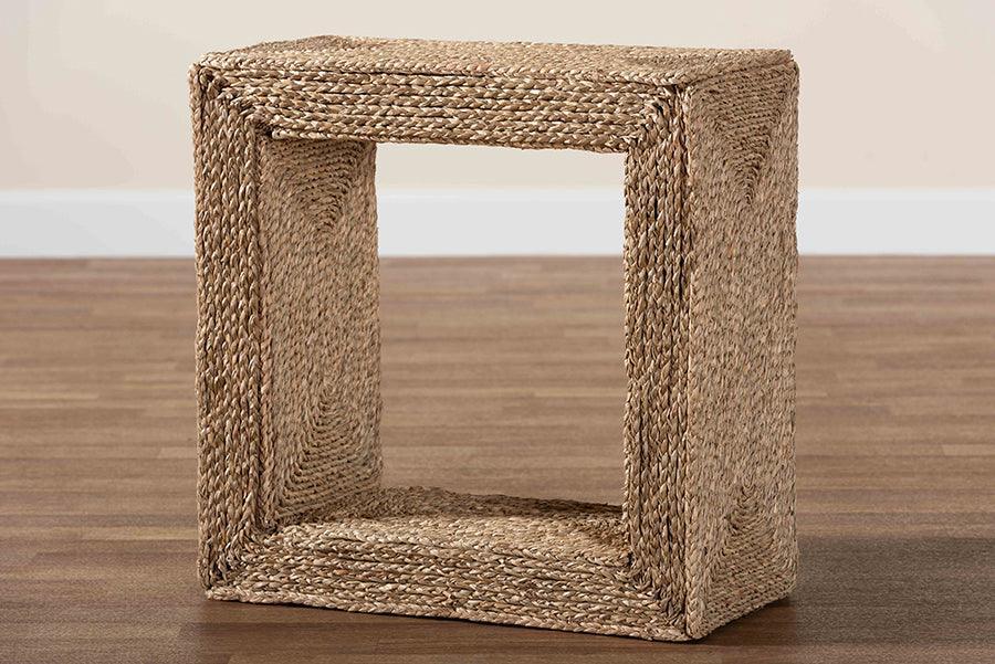 bali & pari Adonica Modern Bohemian Natural Brown Seagrass and Wood End Table FredCo