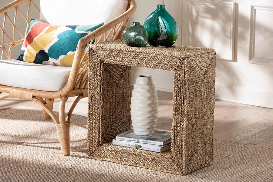 bali & pari Adonica Modern Bohemian Natural Brown Seagrass and Wood End Table FredCo
