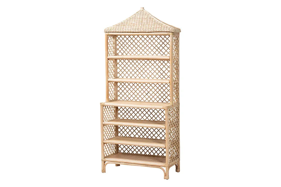 bali & pari Adonis Natural Rattan Display Shelf - Freestanding 6-Tier bookcase with Pagoda Top, Coastal Boho Storage Organizer FredCo
