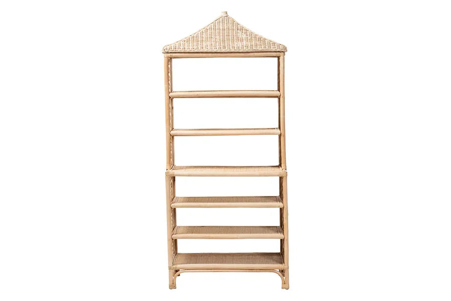bali & pari Adonis Natural Rattan Display Shelf - Freestanding 6-Tier bookcase with Pagoda Top, Coastal Boho Storage Organizer FredCo