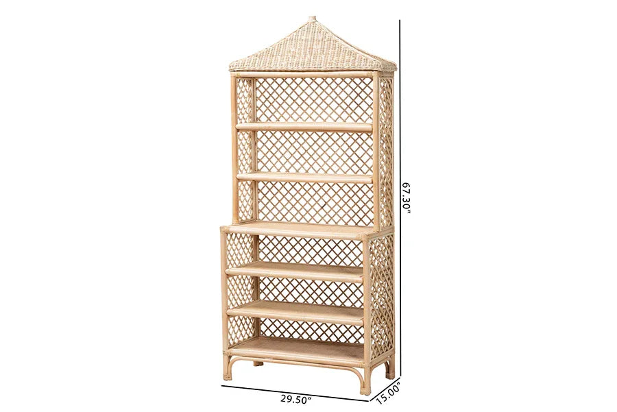 bali & pari Adonis Natural Rattan Display Shelf - Freestanding 6-Tier bookcase with Pagoda Top, Coastal Boho Storage Organizer FredCo