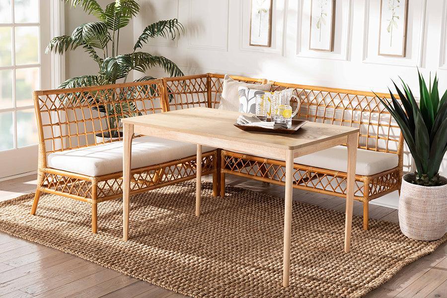 bali & pari Adora Modern Bohemian Honey Rattan 4-Piece Dining Nook Set FredCo