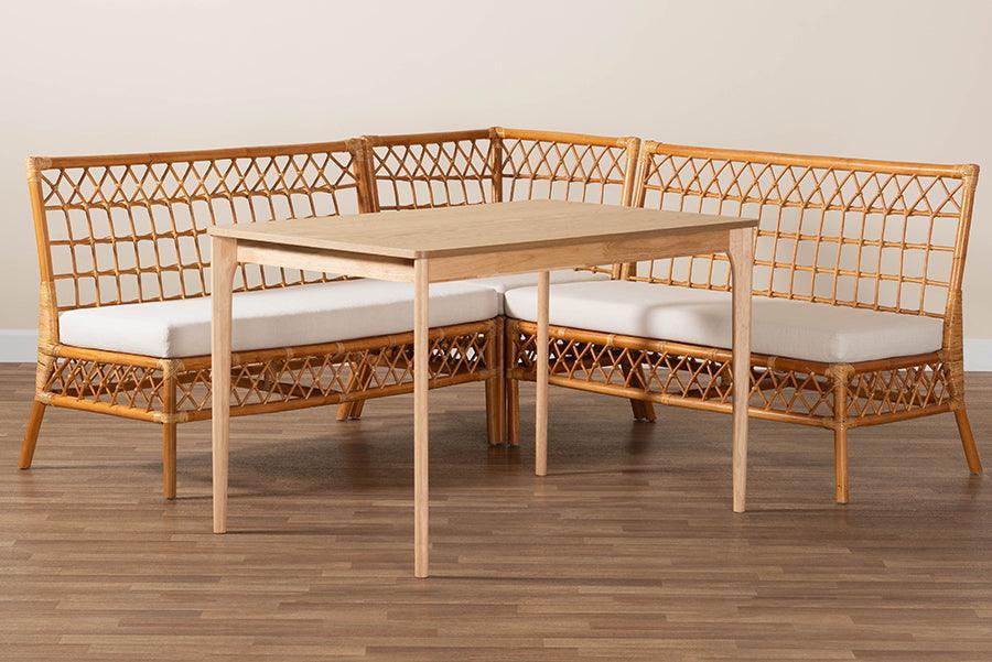 bali & pari Adora Modern Bohemian Honey Rattan 4-Piece Dining Nook Set FredCo