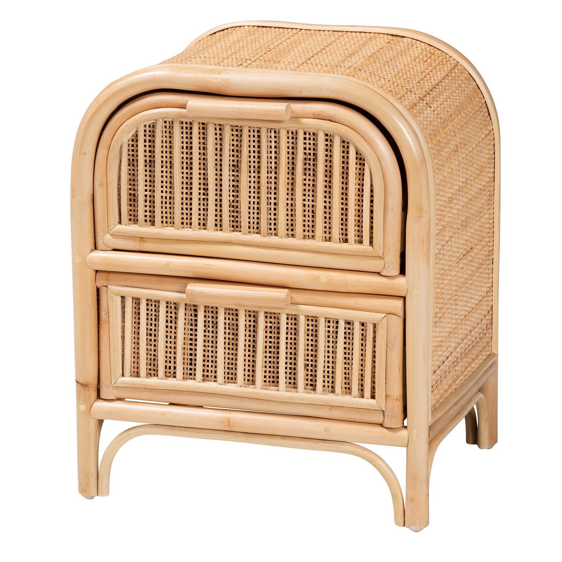 bali & pari Adrika Bohemian Natural Rattan 2-Drawer Nightstand FredCo